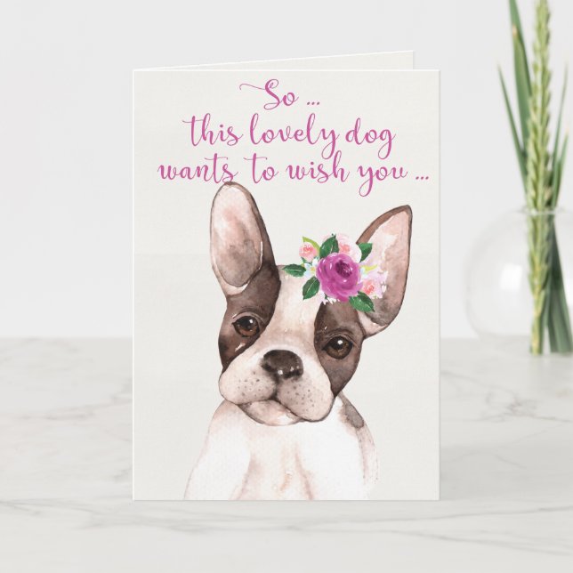 Watercolor Boston Terrier Hund Happy Birthday Card Karte (Vorderseite)