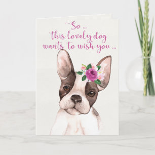 Watercolor Boston Terrier Hund Happy Birthday Card Karte