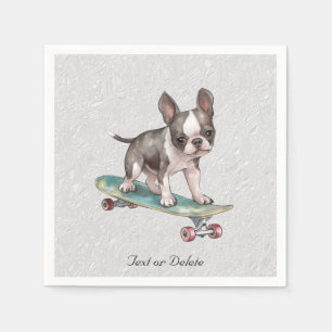 Watercolor Boston Terrier Napkins Serviette