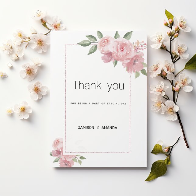 Watercolor botanic pastel pink floral Thank You Einladung (Watercolor botanic pastel pink floral Thank You)