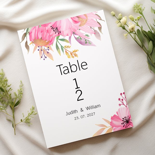 Watercolor botanical garden floral Table Numbers Einladung (Watercolor botanical garden floral Table Numbers)