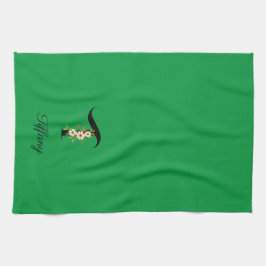 Watercolor botanical green initial monogram geschirrtuch