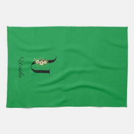 Watercolor botanical green initial monogram geschirrtuch