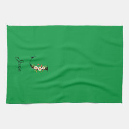 Watercolor botanical green initial monogram geschirrtuch