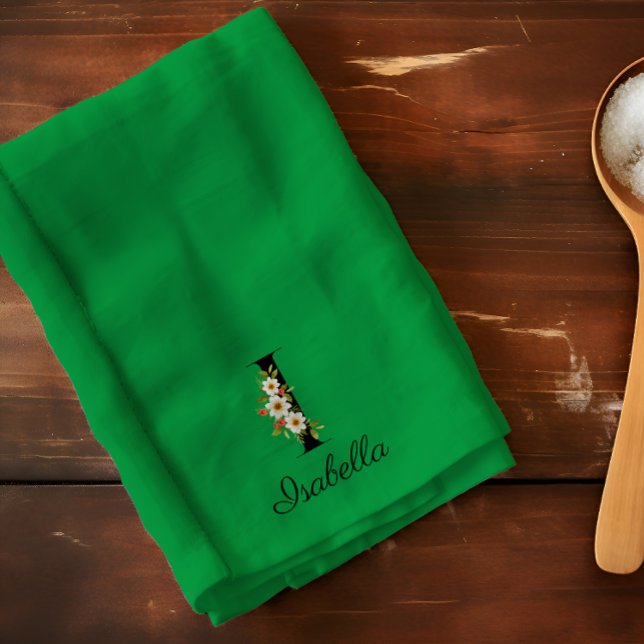 Watercolor botanical green initial monogram geschirrtuch (Von Creator hochgeladen)