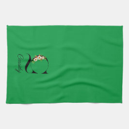 Watercolor botanical green initial monogram geschirrtuch