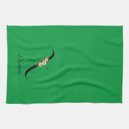 Watercolor botanical green initial monogram geschirrtuch