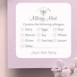 Watercolor Botanical Heart Allergy Alert Quadratischer Aufkleber