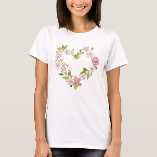 Watercolor Botanical Heart Wreath T-Shirt (Vorderseite)