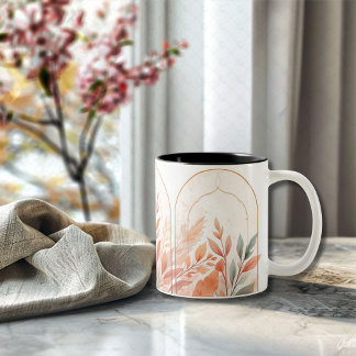 Watercolor Botanical Leaves Elegant CoffeeMug Zweifarbige Tasse