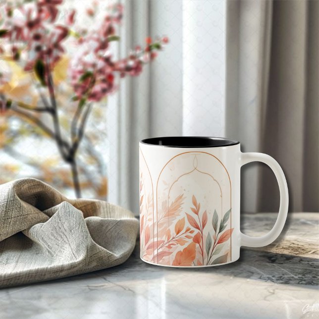 Watercolor Botanical Leaves Elegant CoffeeMug Zweifarbige Tasse (Von Creator hochgeladen)