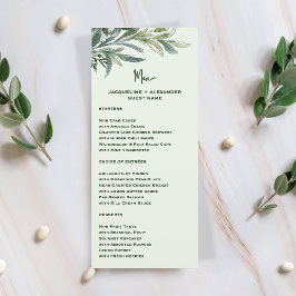 Watercolor Botanical Wedding Menu with Guest Name Menükarte