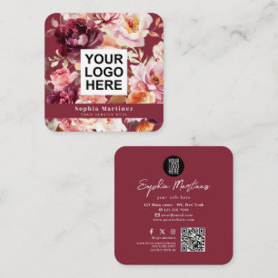 Watercolor Bouquet Florales Burgund & QR-Code-Logo Quadratische Visitenkarte