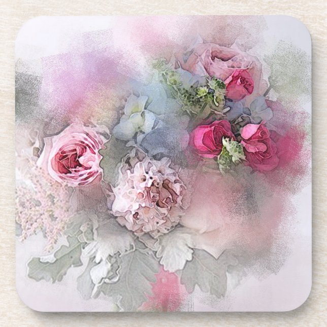 Watercolor Bouquet Template Flowers Roses Elegant Getränkeuntersetzer (Vorderseite)