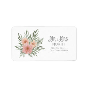 Watercolor Bouquet Wedding Mr. und Mrs. Blush ID65 Adressaufkleber