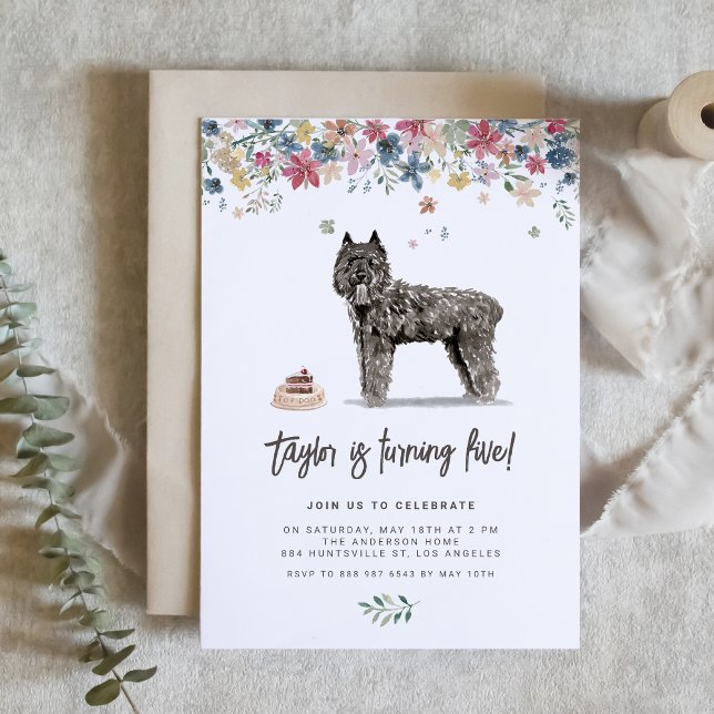 Watercolor Bouvier des Flandres Dog Birthday Einladung (Celebrate your furry friend’s special day with our charming dog birthday invitation.)