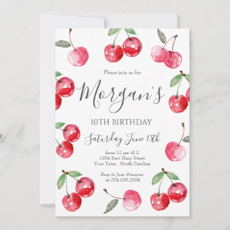 Watercolor Bow Cherry Einladung zum Geburtstag