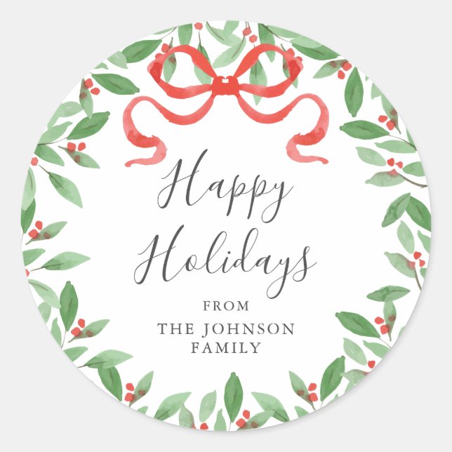 Watercolor Bow Personalized Gift Sticker (Vorderseite)