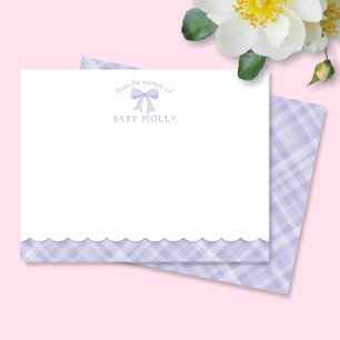 Watercolor Bow Preppy Lavendel Lila Kariert Baby Mitteilungskarte