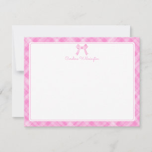 Watercolor Bow Preppy Pink Kariert Baby Note Card Mitteilungskarte