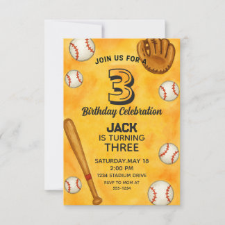 Watercolor Boy Baseball Geburtstagsparty Einladung