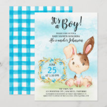 Watercolor Boy Bunny Baby Shower Farm Einladung