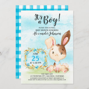 Watercolor Boy Bunny Baby Shower Farm Einladung
