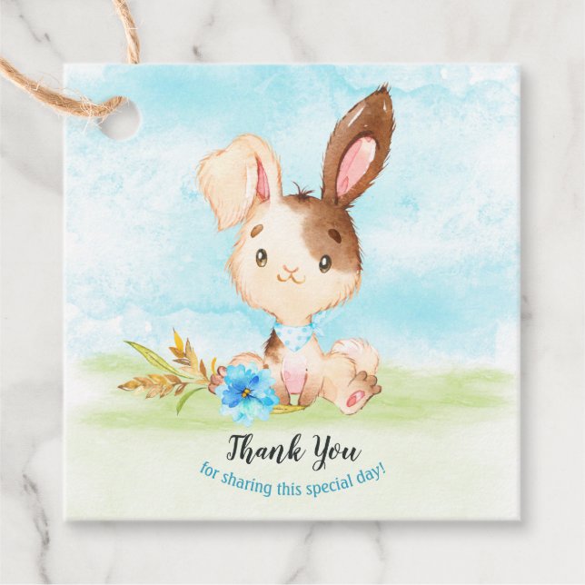 Watercolor Boy Bunny Baby Showfarm Vielen Dank Geschenkanhänger (Vorderseite)