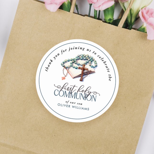 Watercolor Boy First Heilige Kommune Danke Runder Aufkleber (Von Creator hochgeladen)