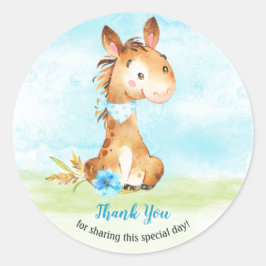 Watercolor Boy Horse Baby Showfarm Vielen Dank Runder Aufkleber