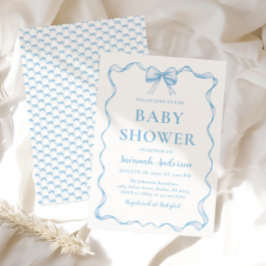 Watercolor Boy Ribbon Dusty Blue Bow Baby Dusche Einladung