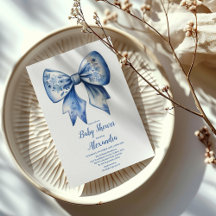 Watercolor Boy Ribbon Dusty Blue Bow
