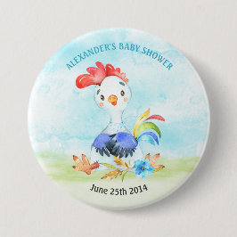 Watercolor Boy Rooster Baby Showfarm Button
