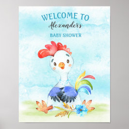 Watercolor Boy Rooster Baby Showfarm Poster
