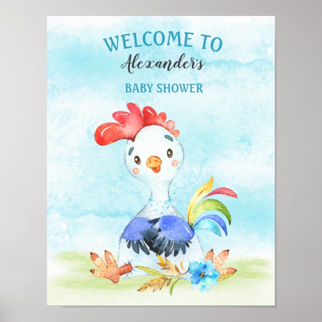 Watercolor Boy Rooster Baby Showfarm Poster (Vorne)