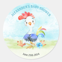 Watercolor Boy Rooster Baby Showfarm Runder Aufkleber