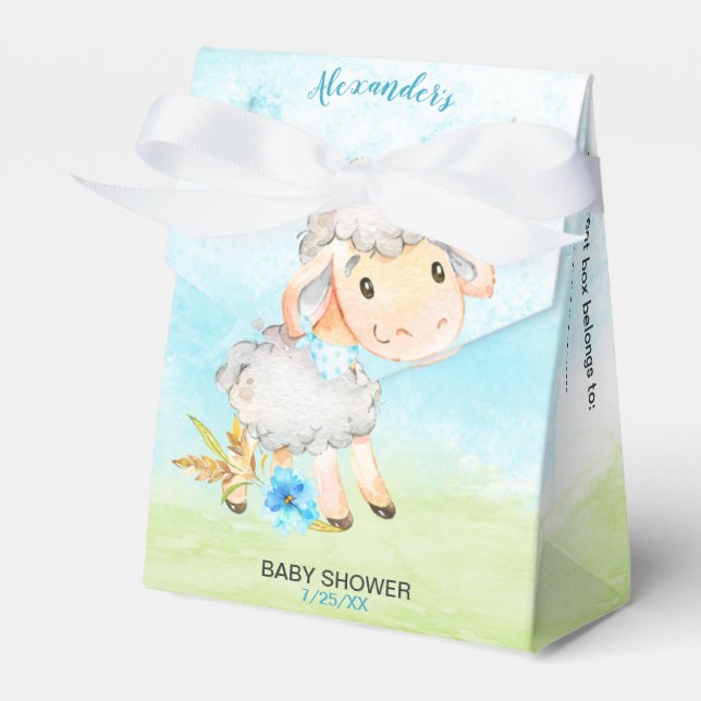 Watercolor Boy Sheep Baby Showfarm Geschenkschachtel (Vorderseite)