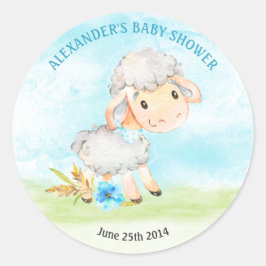 Watercolor Boy Sheep Baby Showfarm Runder Aufkleber