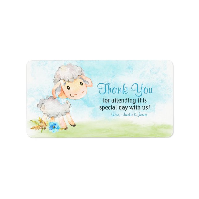 Watercolor Boy Sheep Farm Vielen Dank Adressaufkleber (Vorne)