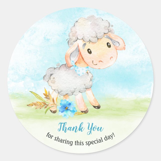Watercolor Boy Sheep Farm Vielen Dank Runder Aufkleber (Vorderseite)
