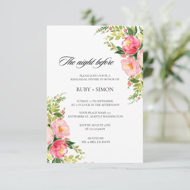 Watercolor Bright Festive Flower Wedding Begleitkarte (Stehend Vorderseite)