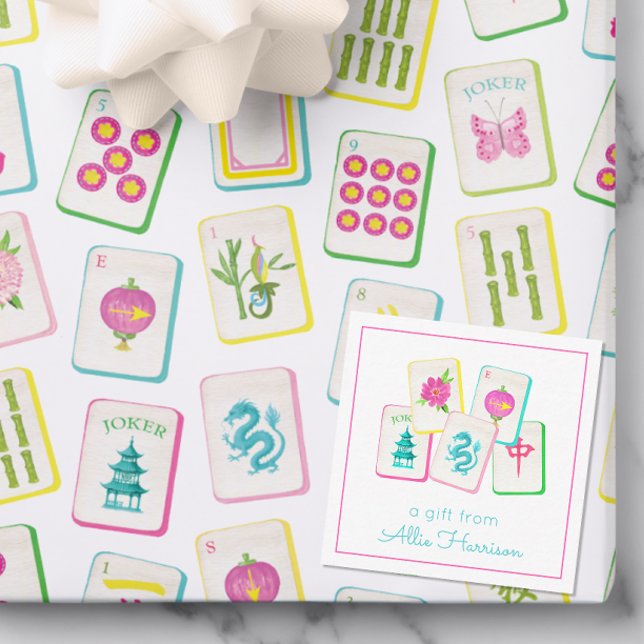 Watercolor Bright Mahjong Tiles Enclosure Mitteilungskarte (Von Creator hochgeladen)