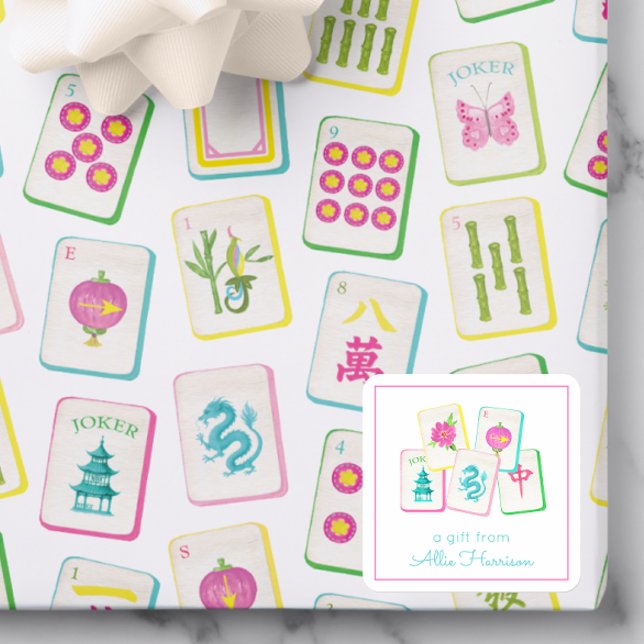 Watercolor Bright Mahjong Tiles Enclosure Quadratischer Aufkleber (Von Creator hochgeladen)