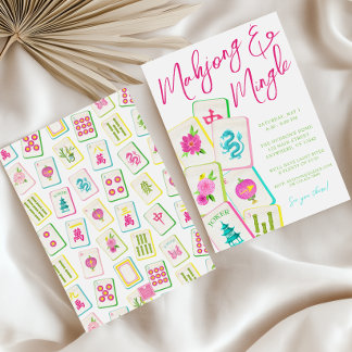 Watercolor Bright Mahjong Tiles Party Einladung