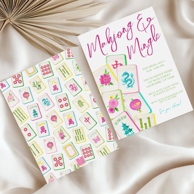 Watercolor Bright Mahjong Tiles Party Einladung (Von Creator hochgeladen)