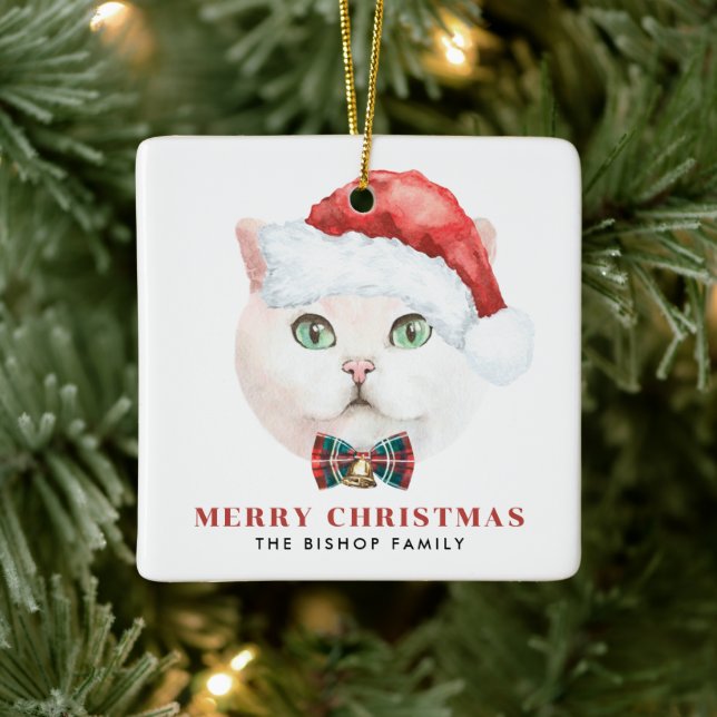 Watercolor British Shorthair Cat Frohe Weihnachten Keramikornament (Baum)