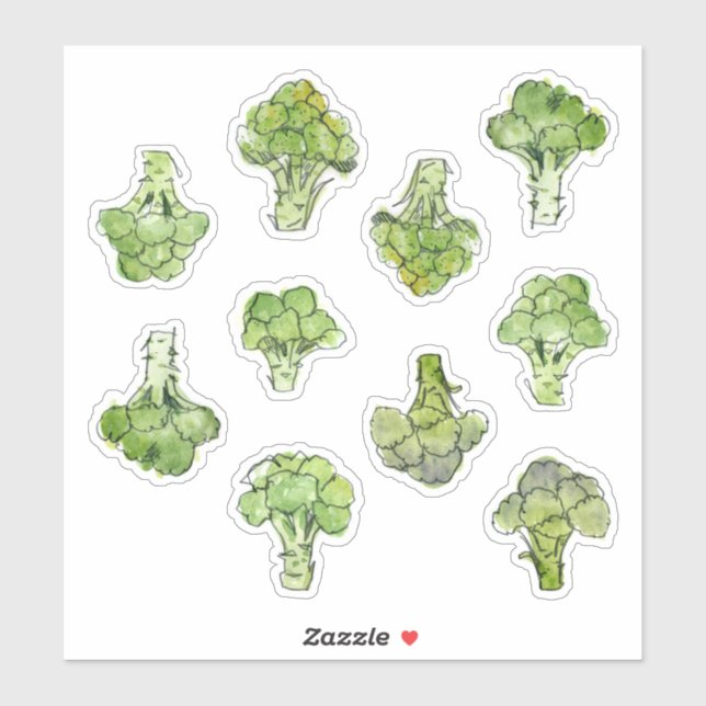 Watercolor Broccoli Aufkleber (Blatt)