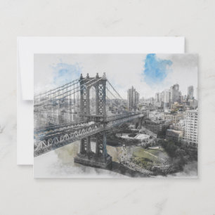 Watercolor Brooklyn Bridge Postcard - New York Postkarte