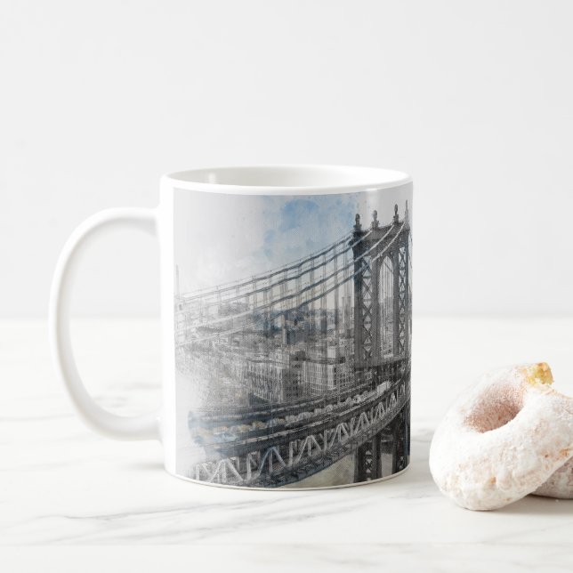 Watercolor Brooklyn Bridge Tasse - Elegant (Mit Donut)