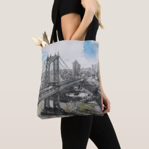 Watercolor Brooklyn Bridge Tote Bag - Elegantes NY